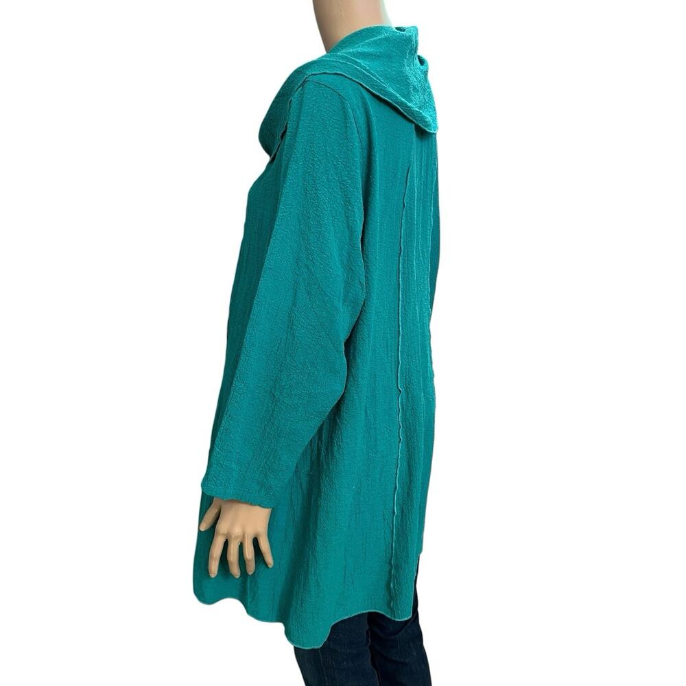 Ali Miles Crinkle Cowl Neck Tunic Top 1X Teal 3/4 Sleeves Artsy Lagenlook Casual - Picture 2 of 8